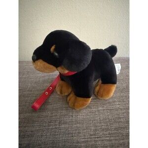 FIESTA Black and Brown Rottweiler  Puppy on Leash Sitting 6.5 “ Plush Toy
